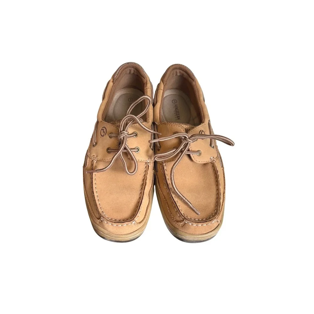 Magellan Outdoors Mens 9.5 Tan Leather Boat Shoes Mesh Loafers FWMFMC2046